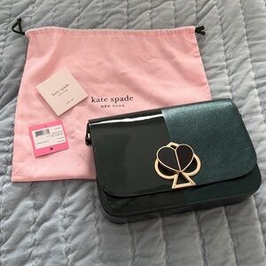 Kate Spade Nicola Green Metallic Bicolor Twistlock Medium Shoulder Bag EUC